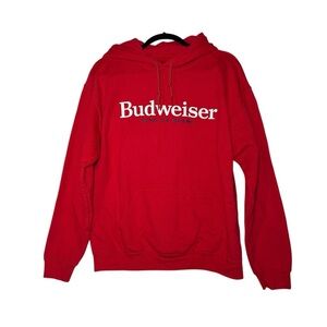 Budweiser Red Hoodie Size Medium Logo Spellout Unisex